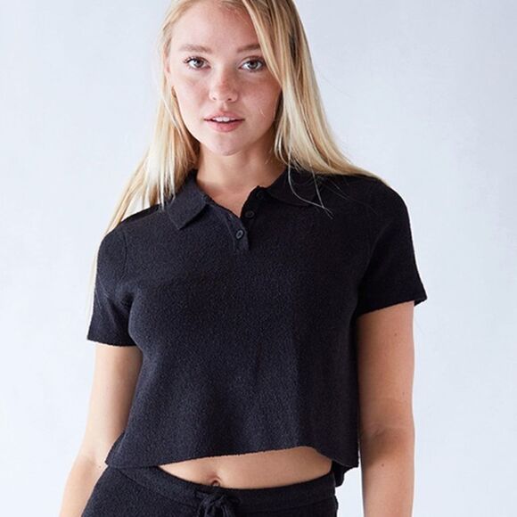 Vince Black Cropped polo shirt size medium - Picture 1 of 7